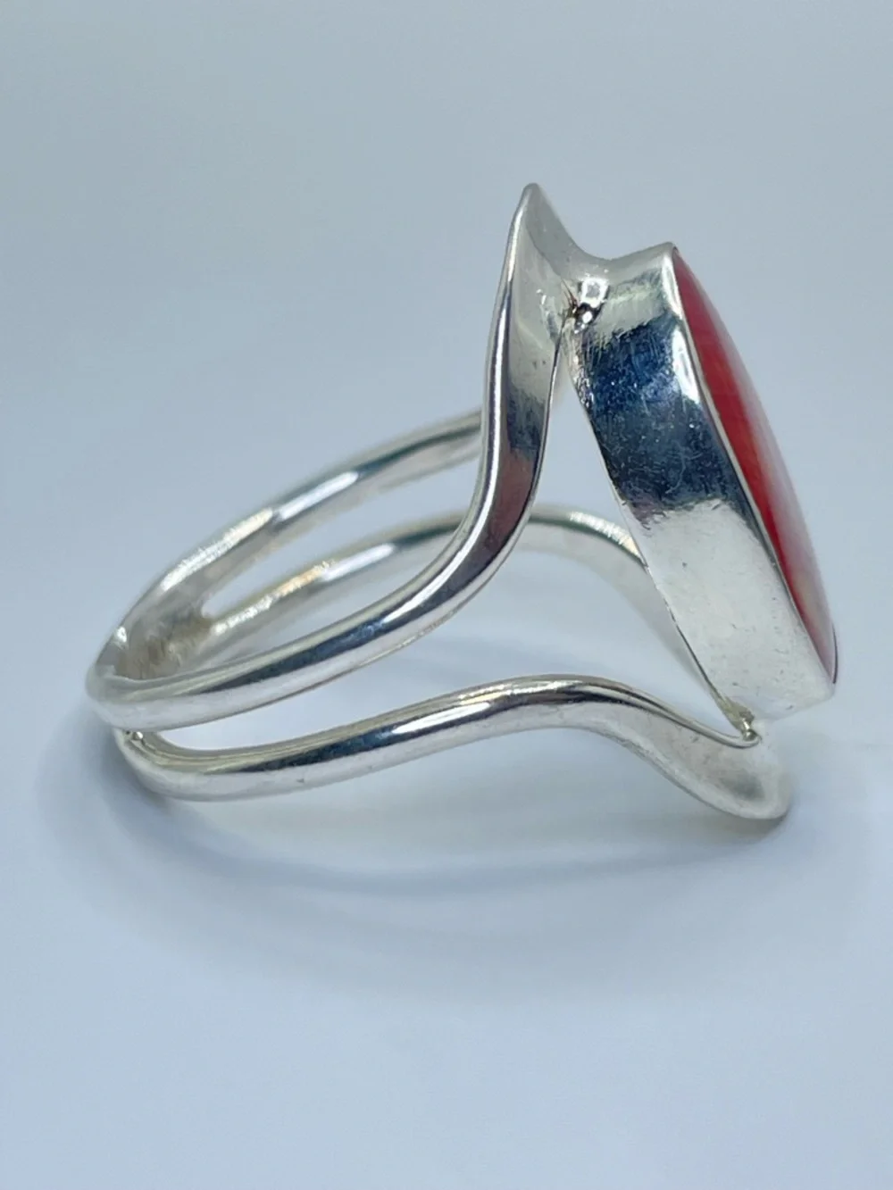 Vintage Mexico Spiny Oyster Shell Silver Ring Sz 8.5 Boho Southwestern